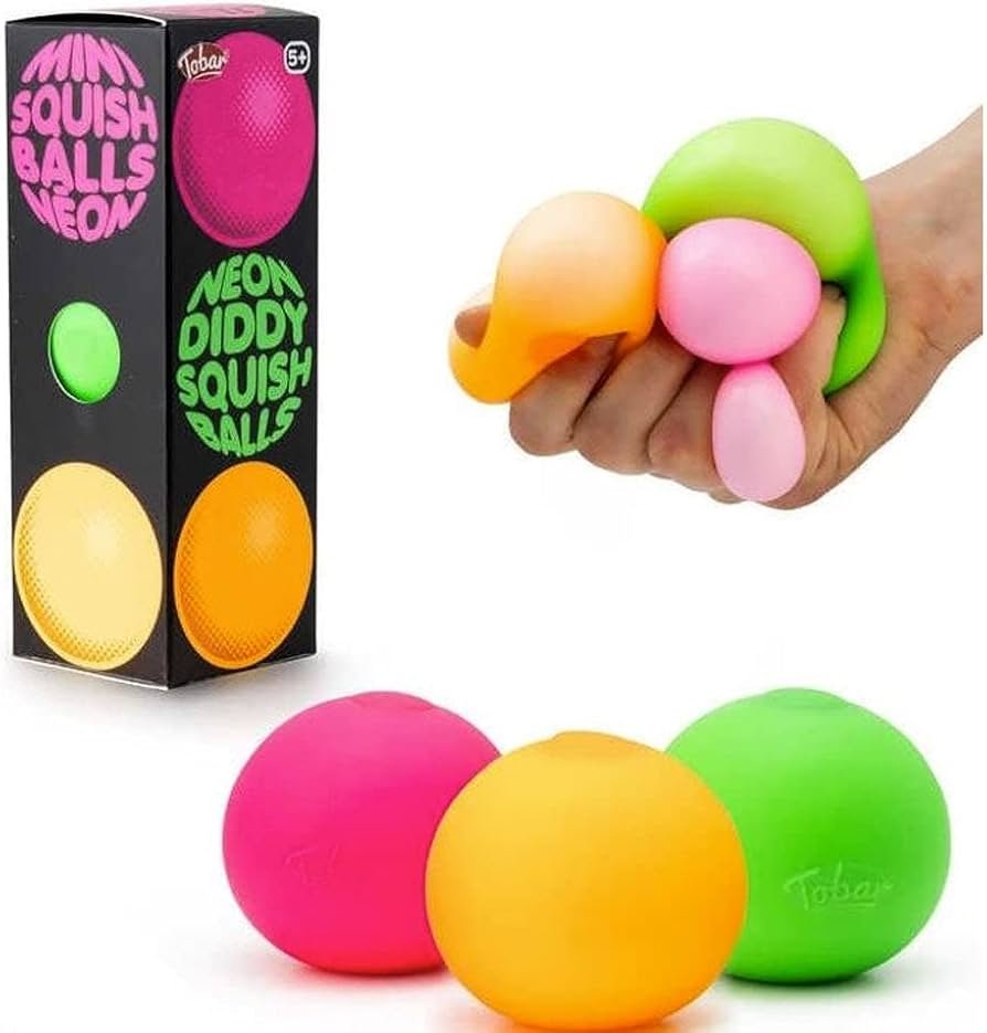 tobar neon diddy squish ball tactile fidget toys (pack of 3), 5.4 x 5.4 x 5.4 cm