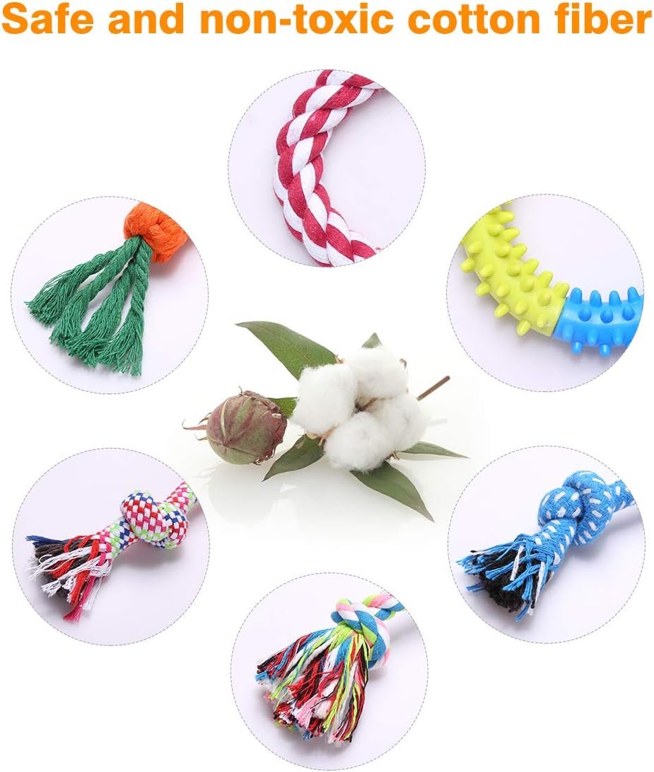 wefine puppy chew toys 100% natural cotton rope for small & medium dogs (10 pcs)