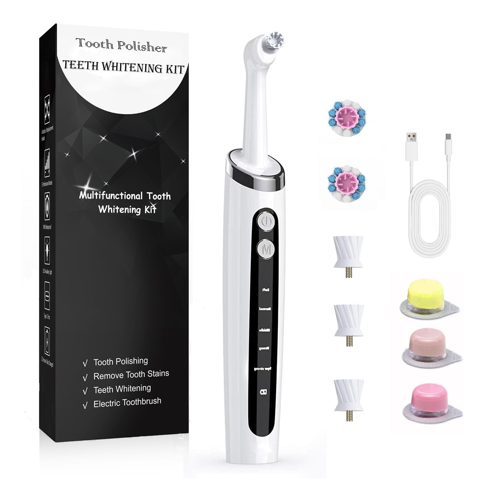 plaque remover for teeth, wagner stern plaque remover dog toothbrush with 5 modes & led light for teeth cleaning plaque removal, stain remover with 4 heads, rechargeable