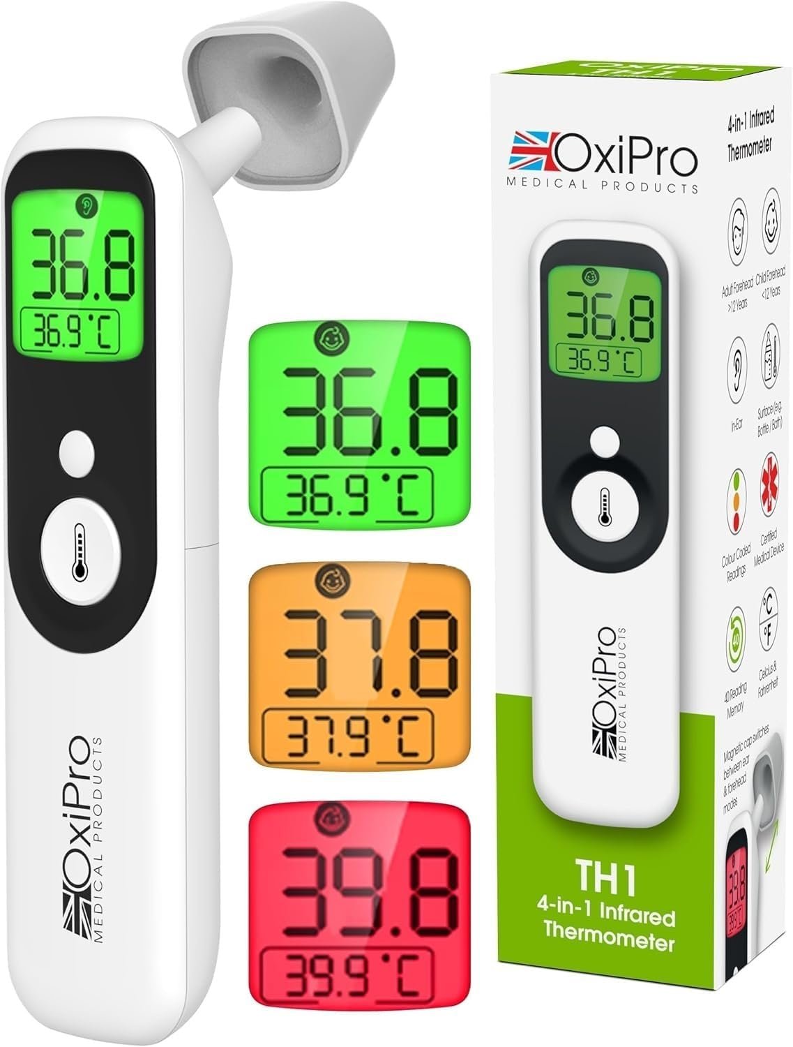oxipro th1 thermometer health & pharma award winner 2025 in ear, forehead, non touch & baby modes infrared thermometer for newborn, baby, kids, children & adult temperature measurement