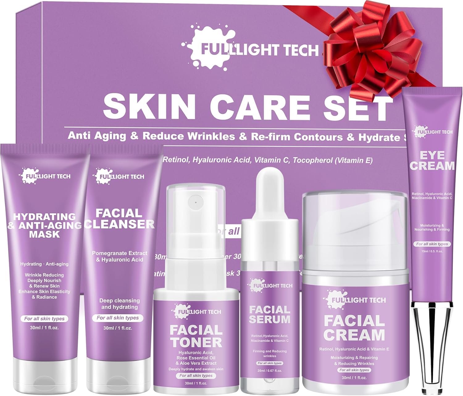 6 pcs skincare set,gift set,gift for women,anti aging skincare gift set for wrinkles & fine lines,deep hydration,radiant looking skin,shrink pores,womens gift sets,christmas gifts for women