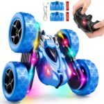 zalneo remote control stunt car 4wd 360° flip double‑sided rc cars, led light bar, usb‑c modular battery, 2.4 ghz outdoor beach toy for boys 6‑12 years old, birthday & christmas kids gift, blue