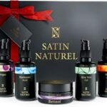 satin naturel luxury gift set for women – 5×30 ml hyaluronic acid serum, vitamin c serum, aloe vera gel, argan oil & moisturiser – radiance & hydration – skincare box – gift for her – festive edition