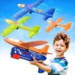 fuwidvia 3 pack airplane launcher toys, 13.2'' led foam glider plane toy for boys, 2 flight modes outdoor flying toys birthday gifts for boys girls 4 5 6 7 8 9 10 11 12 year old (blue&green&orange)