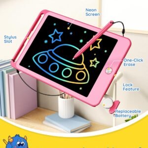 tekfun kids toys for 3 4 5 6 years old girls, 8.5 inch lcd writing tablet for toddler, colorful drawing board for kids, learning doodle scribbler pad for christmas & birthday gifts (pink)