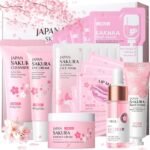 sakura skin care sets & kits, girls pamper set, face care sets for women, 20pcs teenage girls gifts cleanser, serum, eye cream, face cream, hand cream, sleeping mask, mud mask japanese skincare