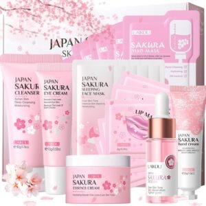 sakura skin care sets & kits, girls pamper set, face care sets for women, 20pcs teenage girls gifts cleanser, serum, eye cream, face cream, hand cream, sleeping mask, mud mask japanese skincare