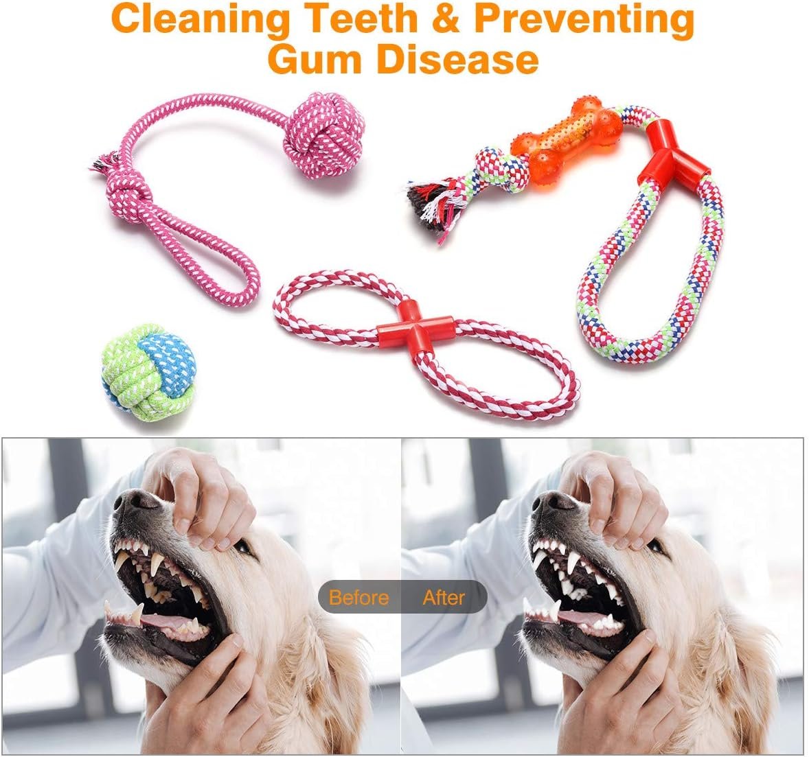 wefine puppy chew toys 100% natural cotton rope for small & medium dogs (10 pcs)