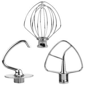 ezato 3 pieces baking mixers accessories for kitchenaid, for kitchenaid 4.5 5qt tilt head stand mixers, stainless steel k45ww & enameled k45dh & enameled k45b replacement, dishwasher safe