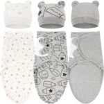 dreshow 3 pack newborn swaddle blanket with hats baby printed swaddles infant adjustable swaddling wraps for 0 3 months girls boys