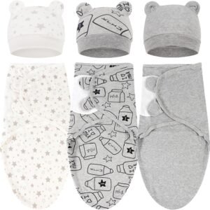 dreshow 3 pack newborn swaddle blanket with hats baby printed swaddles infant adjustable swaddling wraps for 0 3 months girls boys