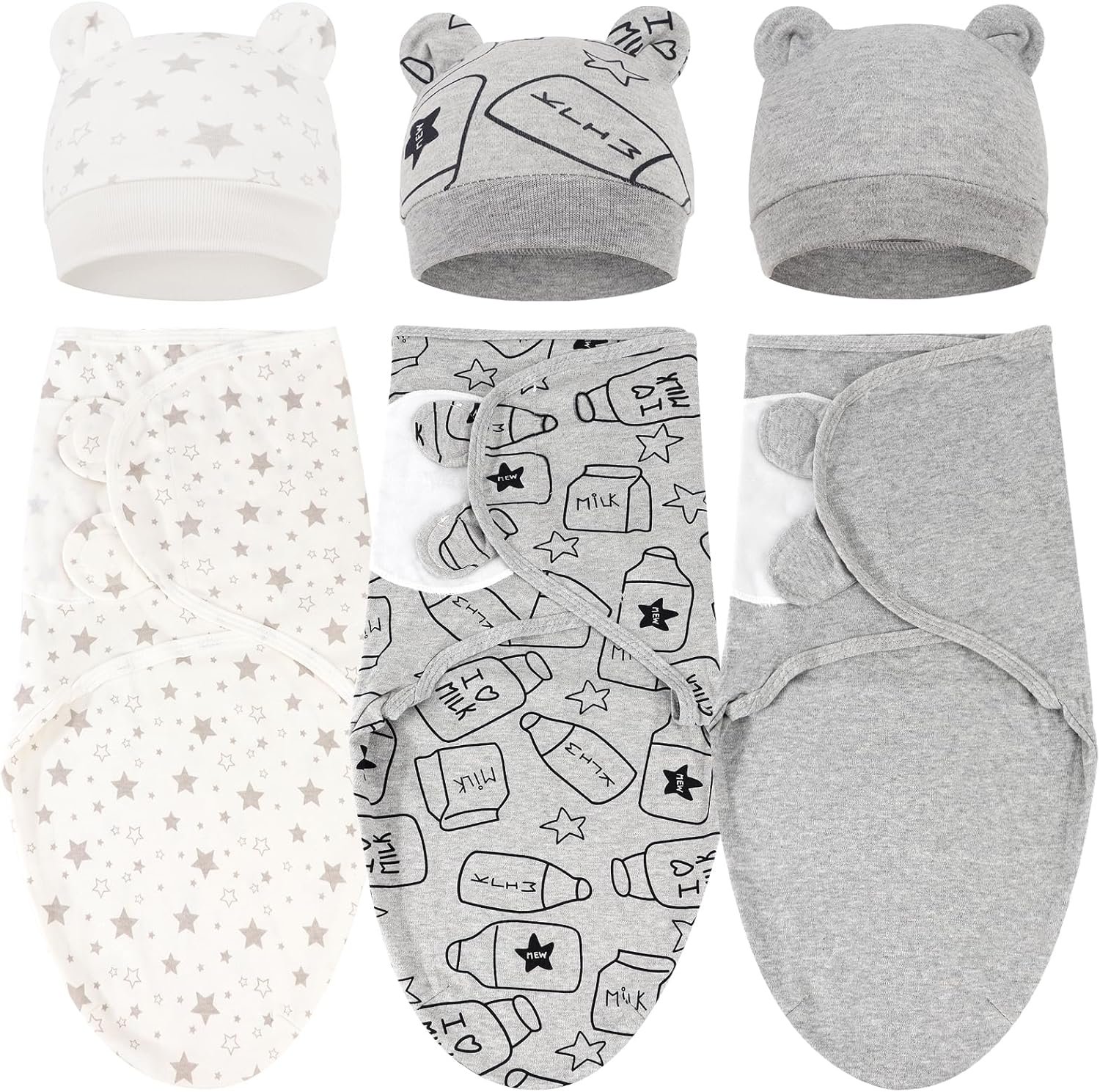 dreshow 3 pack newborn swaddle blanket with hats baby printed swaddles infant adjustable swaddling wraps for 0 3 months girls boys