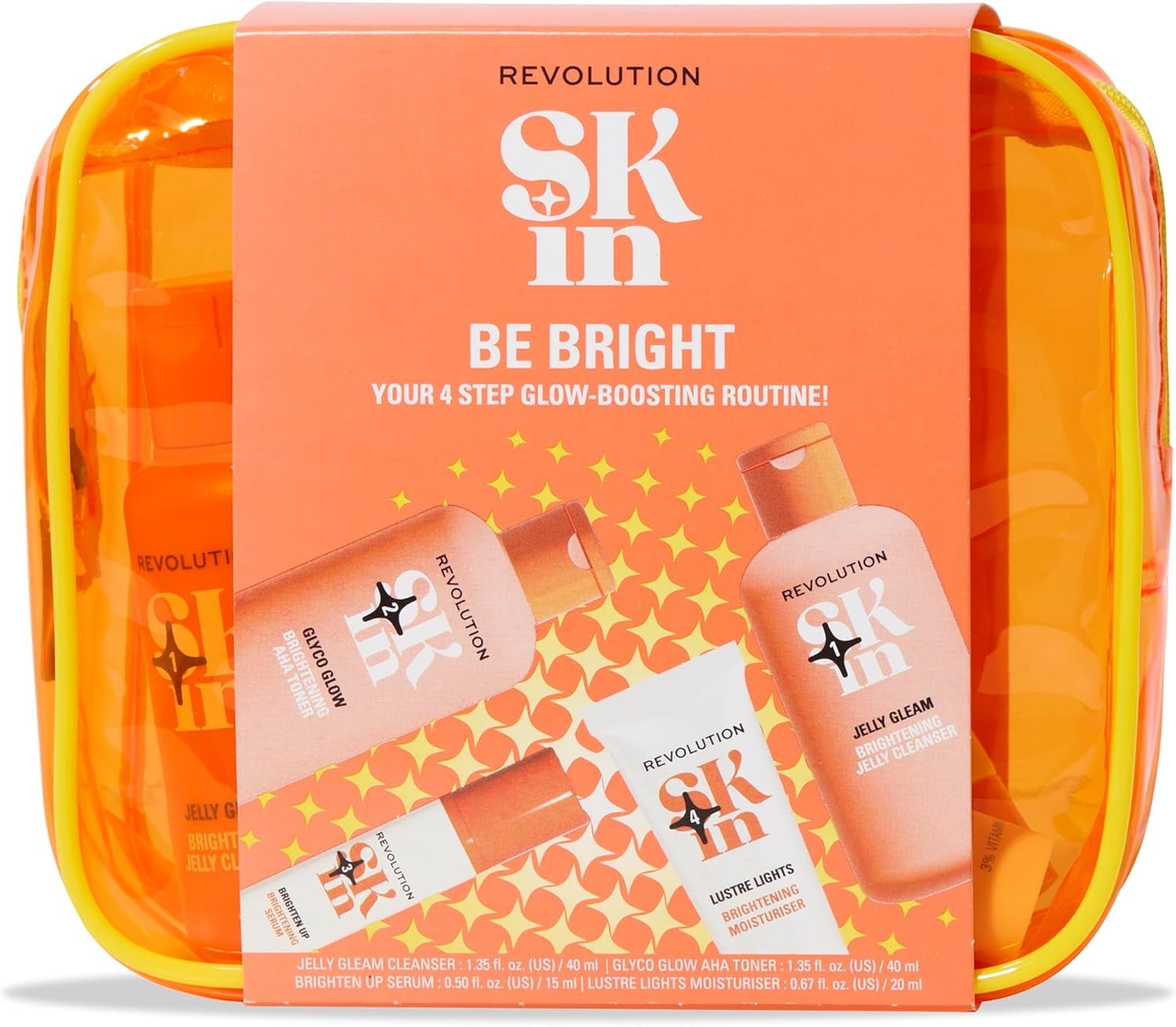 revolution skin, be bright 4 step starter kit, brightening skincare set includes cleanser, toner, serum & moisturiser, vegan & cruelty free, 4...