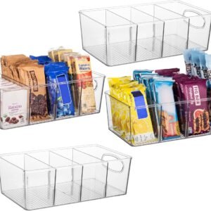 clearspace plastic pantry organization and storage bins with removable dividers – perfect kitchen organization or kitchen storage – refrigerator organizer bins, cabinet organizers (2 pack)