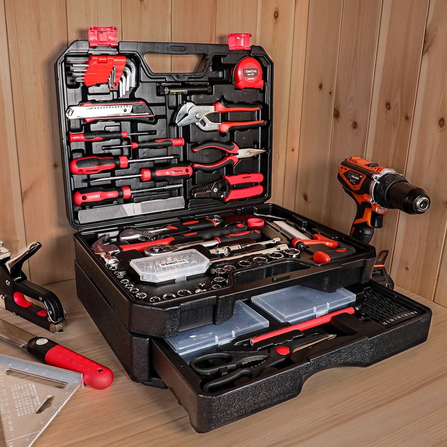 kingtool 325 piece home repair tool kit, general home/auto repair tool set, toolbox storage case with drawer, general household tool kit perfect for homeowner, diyer, handyman