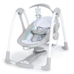 ingenuity convertme 2 in 1 compact portable automatic baby swing & infant seat, battery powered vibrations, nature sounds, 0 9 months 6 20 lbs (raylan)