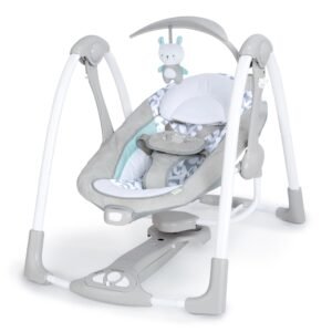 ingenuity convertme 2 in 1 compact portable automatic baby swing & infant seat, battery powered vibrations, nature sounds, 0 9 months 6 20 lbs (raylan)