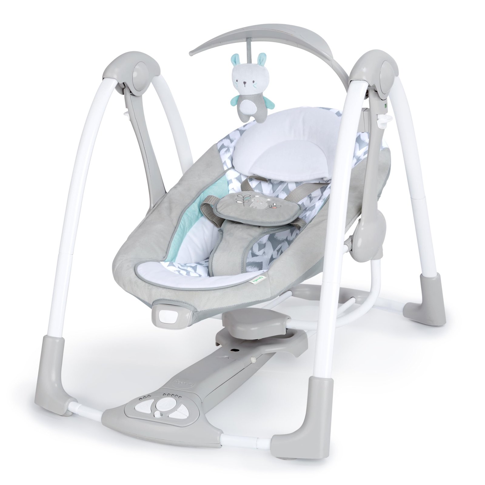 ingenuity convertme 2 in 1 compact portable automatic baby swing & infant seat, battery powered vibrations, nature sounds, 0 9 months 6 20 lbs (raylan)
